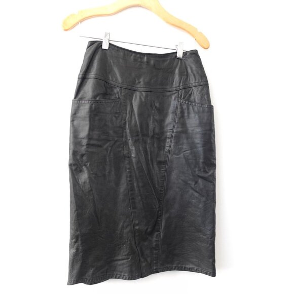 Black‎ Leather Skirt XS Pencil Midi Zip Back Genuine Edgy Punk Rock Corpcore - Picture 3 of 11